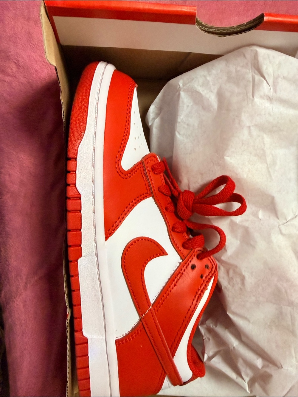 Nike Kids Red and White Low-Top Sneakers with Iconic Swoosh